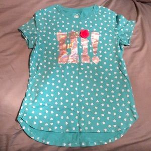 Little Girl’s Blue Shirt With Hearts and Holo Hi